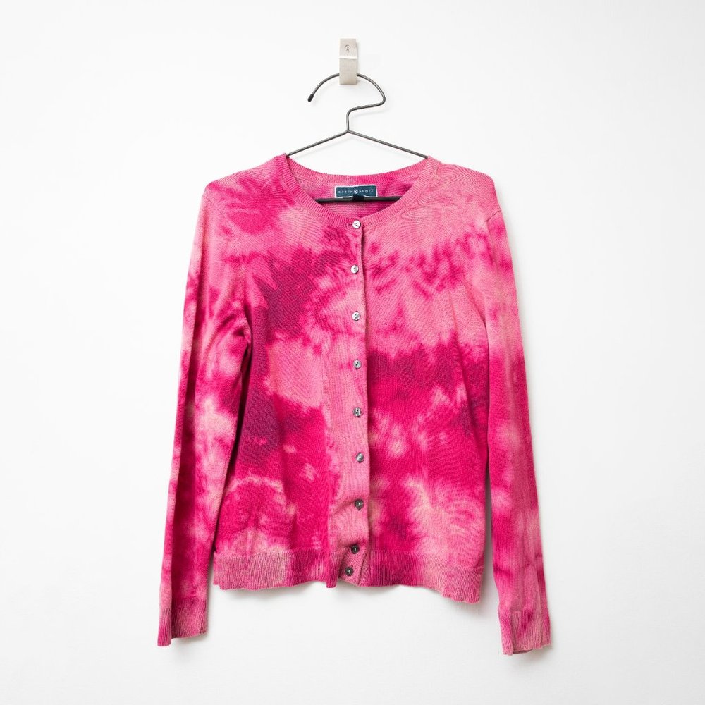 Karen Scott Sweater Cardigan Pink Tie Dye  Upcycle